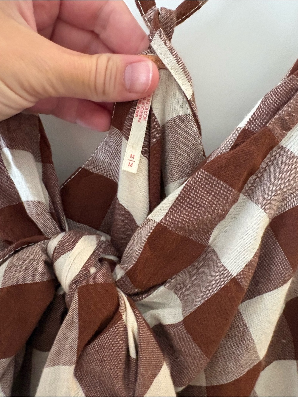 Worn once - Free People Brown and White Gingham Midi Tie-Front Dress - Picture 4 of 4